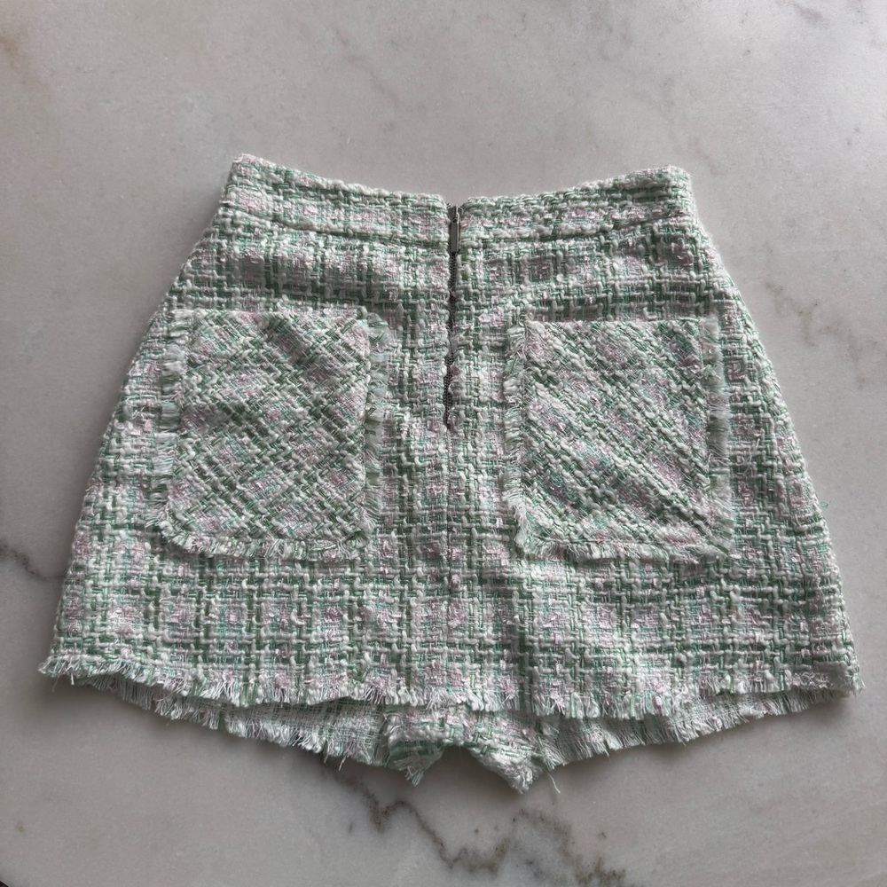 Zara High Waist Tweed Shorts - Green and Pink